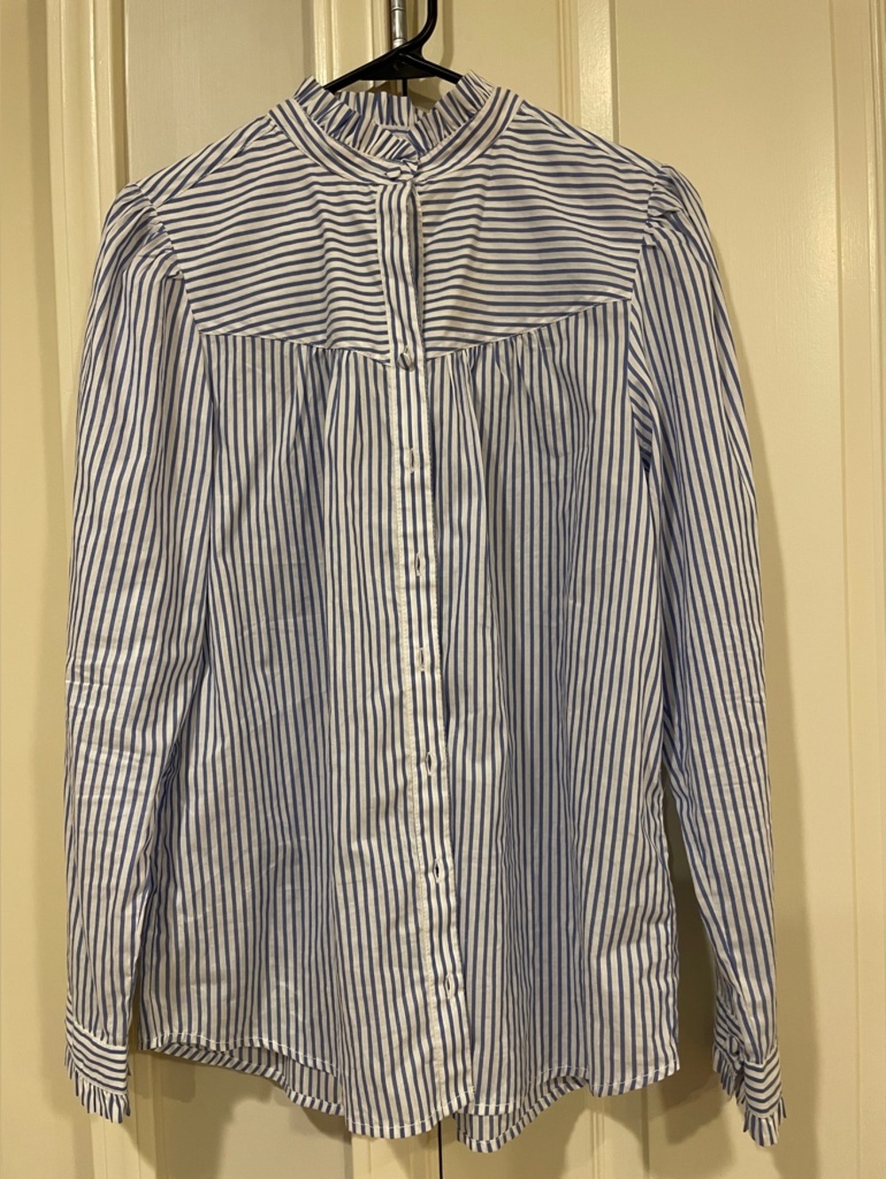 J. Crew White and Blue Vertical Stripe Button-Down Shirt